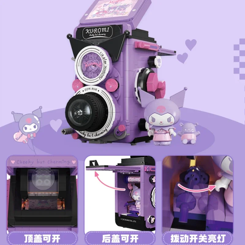 Sanrio Building Blocks Kuromi My Melody Vinyl Record Player Retro Camera Puzzle Assembly Toy Model Ornaments Collection Gift