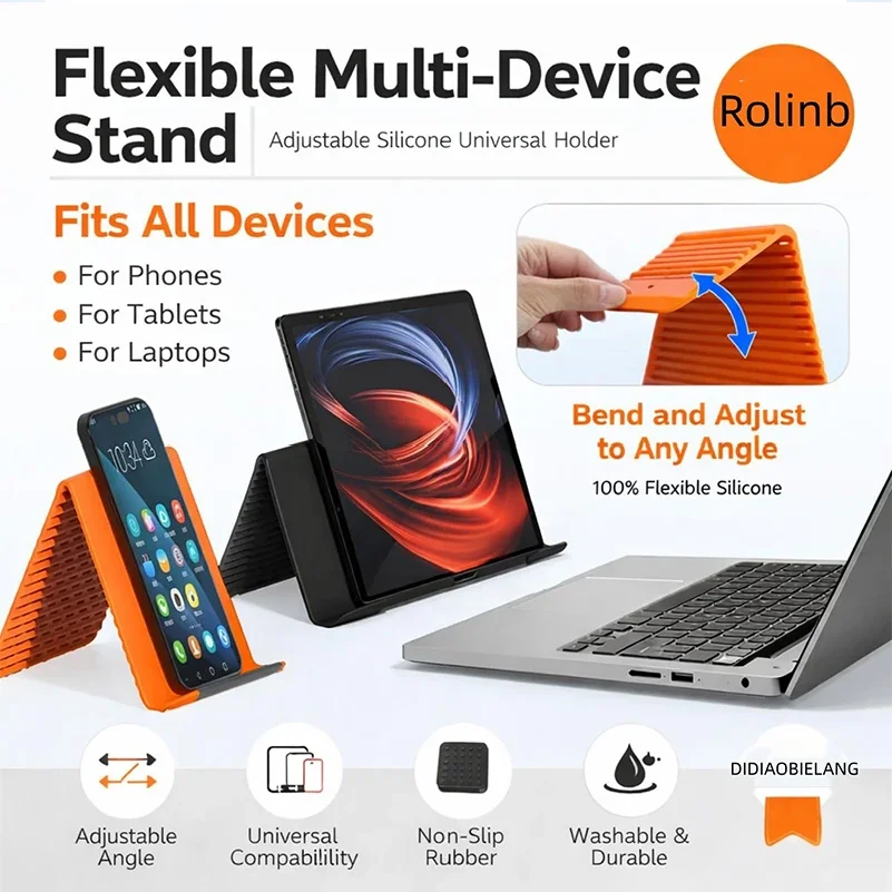 Portable Foldable Silicone Phone Holder Bendable Freely into Any Shape Multi-Angle Adjustable Stand for Mobile Phone