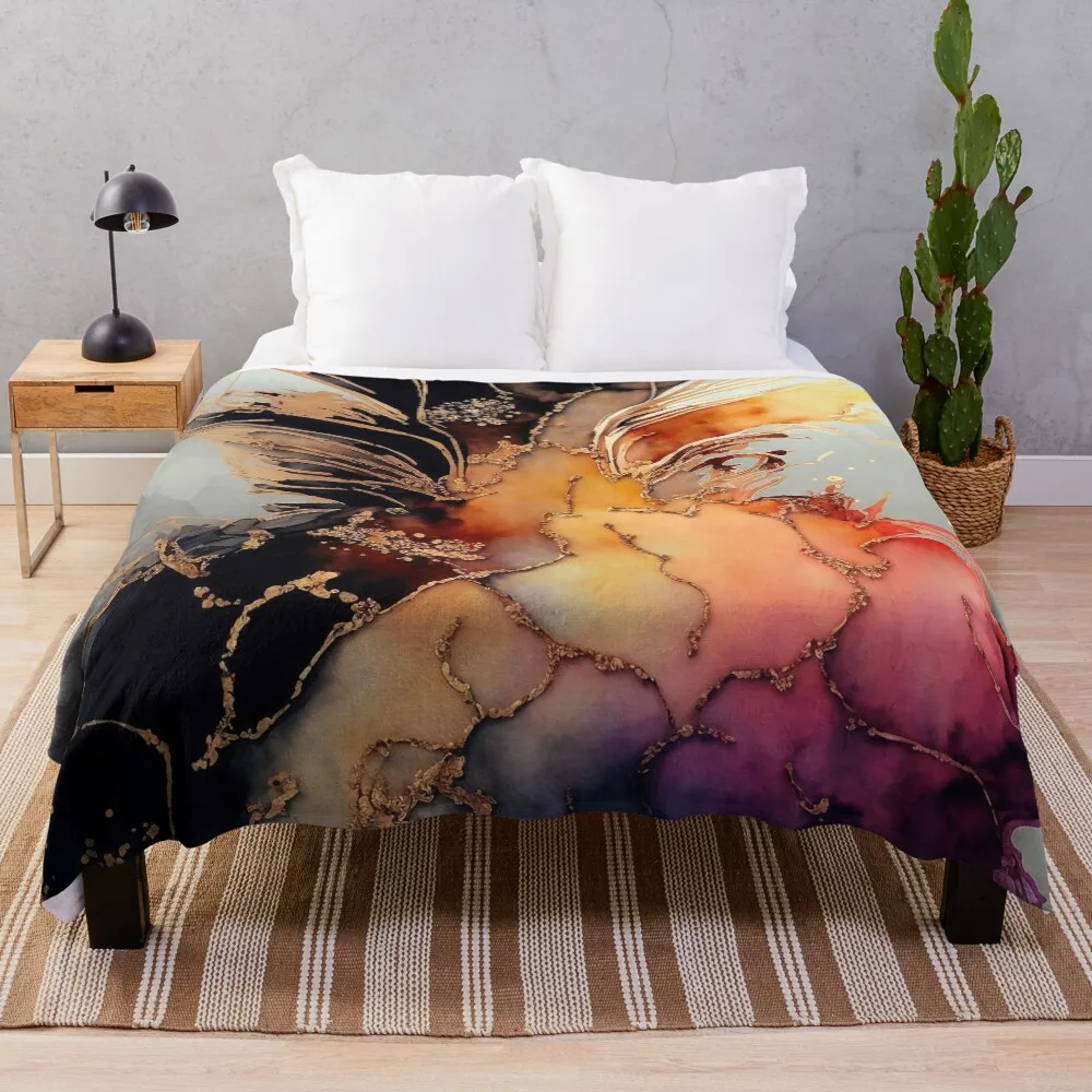 

Sweet Pineapple - Abstract Alcohol Ink Resin Art Throw Blanket Heavy Tourist manga Blankets