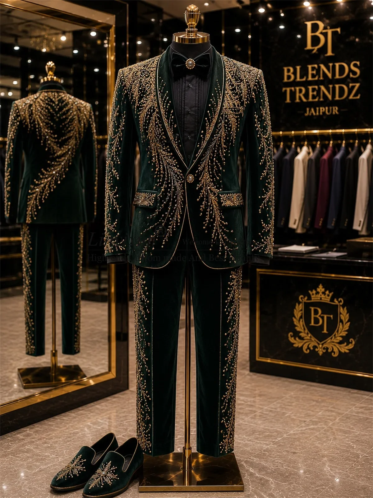 Fashion Embroidered Tuxedos Men Suits Customized 2 Pieces Sets Groom Male Blazers Wedding Handmade Ornament Party ropa hombre