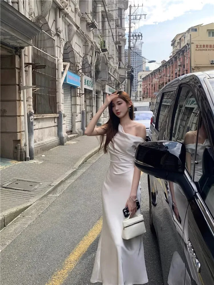 Легкое однотонное нежное стильное платье для женщин, лето 202, сексуальная плиссированная облегающая юбка с вырезом, женская одежда, вечерние платья, Vestido Wh16