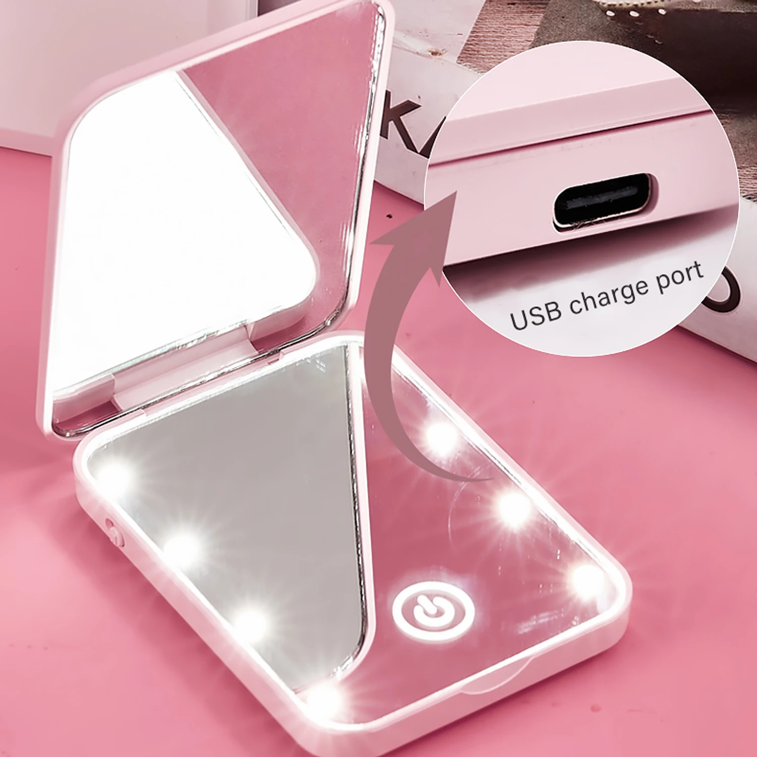 LED makeup mirror, Compact Small Folding makeup mirror, Portable travel makeup mirror, Exquisite Women's Gift