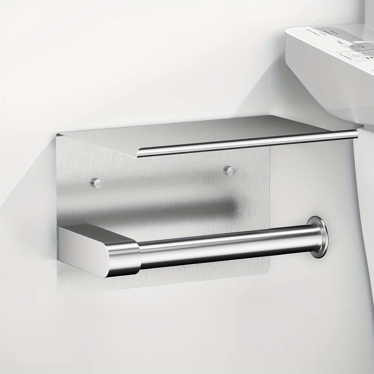 

Stainless steel wall mounted toilet paper holder with shelf - a stylish bathroom accessory that saves space