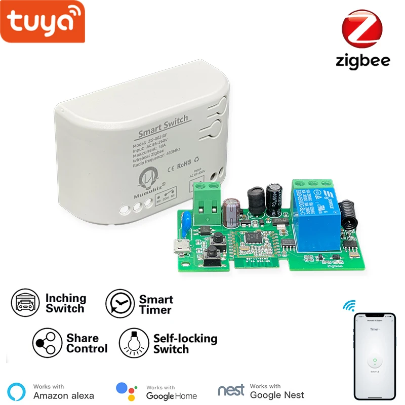 Tuya Zigbee 1 Channel 85-250V Click the Self-locking Module ,Smart DIY Inching Switch,RF433 Remote ,Works With Alexa Google Home