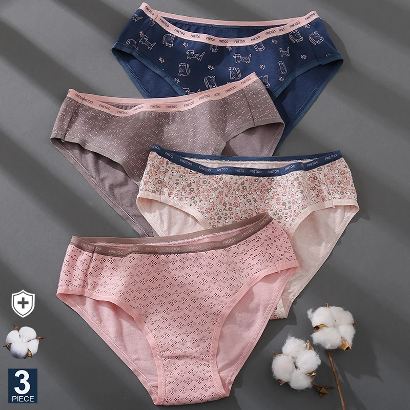 FINETOO 3PCS/Set Cotton Panties for Women Sexy Low-Rise Underwear Briefs Female Lingerie Letter Printed Pantys Ladies Underpants