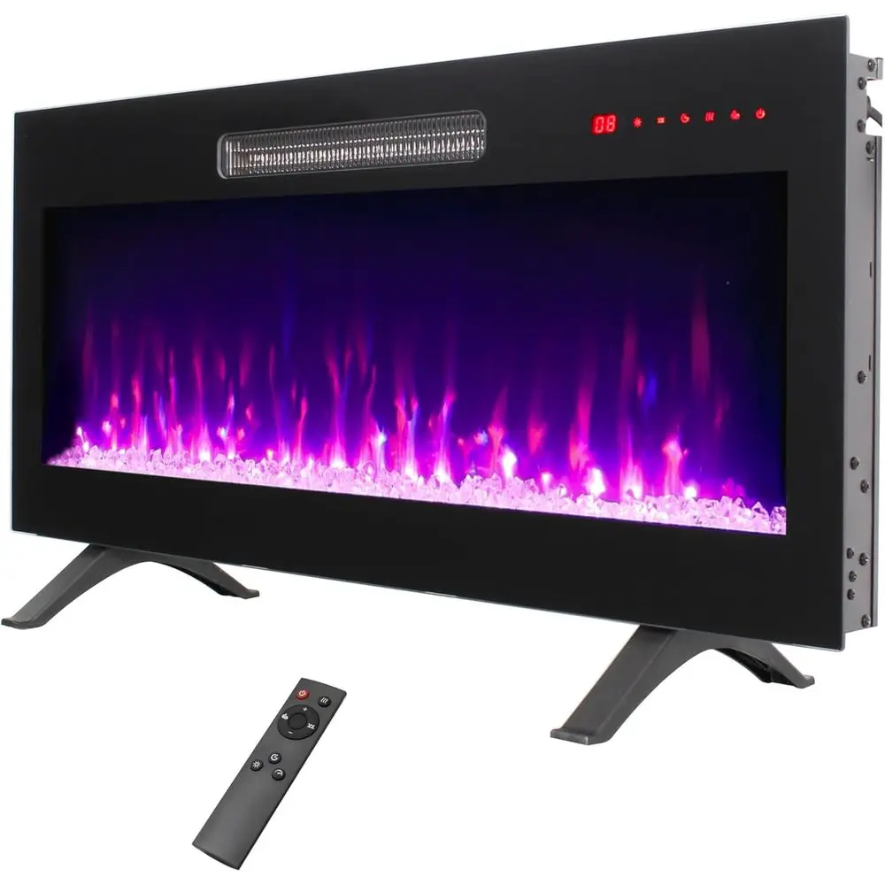 

36 Electric Fireplace with Remote, Adjustable Flame, 1400W Heater, Timer, Freestanding or Wall-Mounted