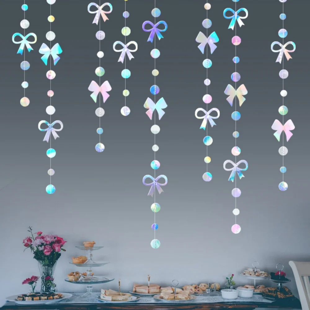 4M Colorful Bow Paper String Garland Hanging Banner for Kids Birthday Baby Shower Ramadan EID Party Wall Backdrop Decorations