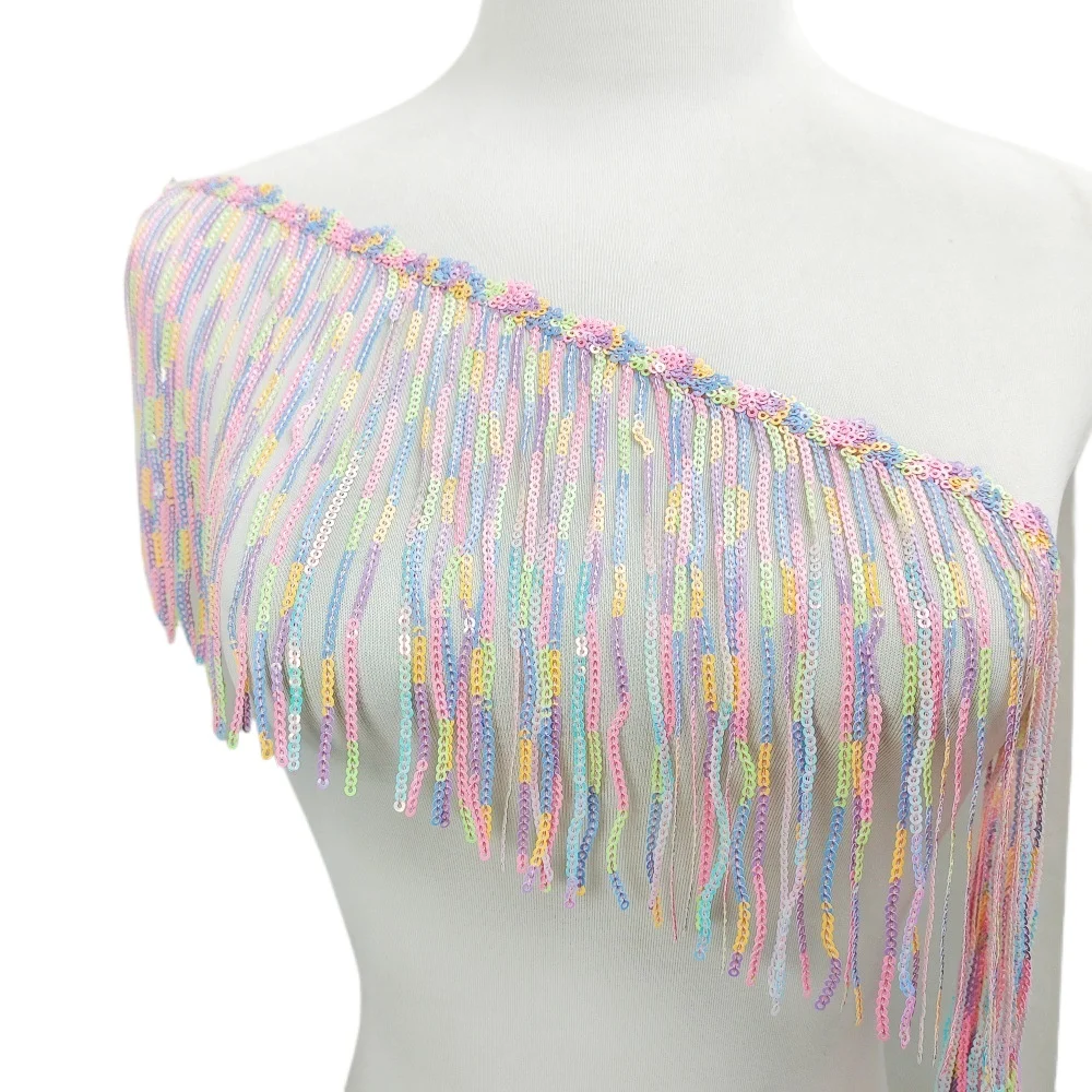 2/5/10Yards 17cm Multicolor Sequin Tassel Lace Long Fringe Trim for Dressmaking Skirt Dance Costume DIY Tailoring Craft Supplies