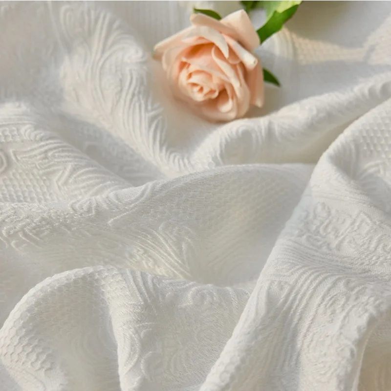 French White Embossed Gauze Curtains Light-impermeable Curtains Living Room Bedroom Balcony Curtains