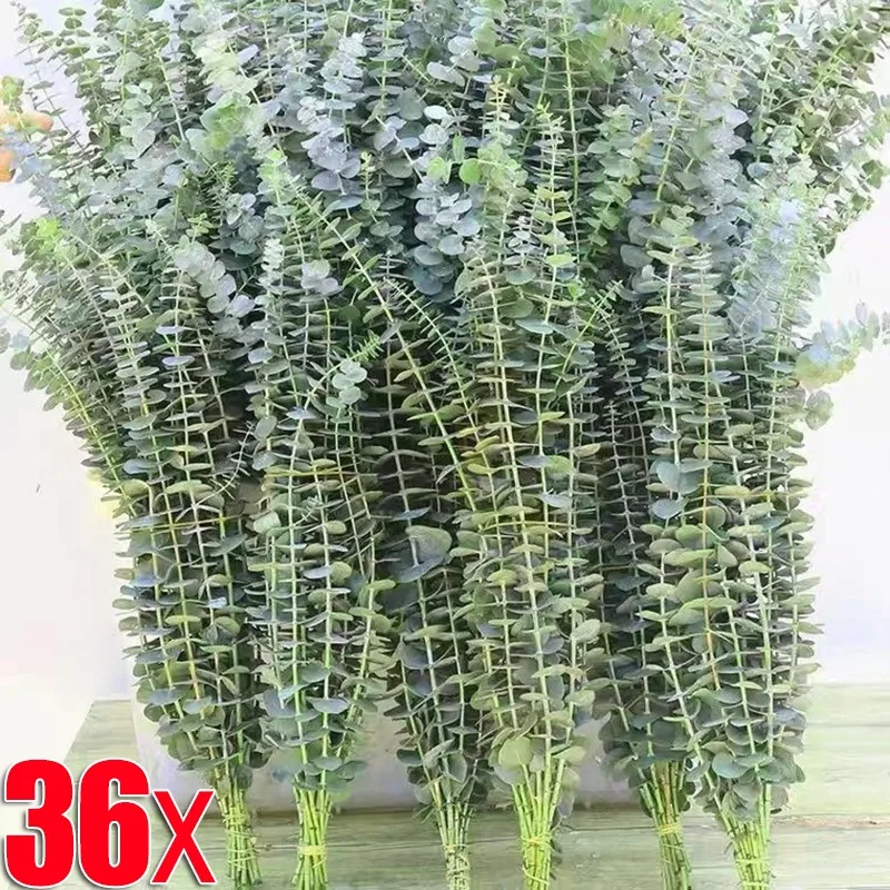 12/36PCS Artificial Eucalyptus Leaves Fake Plants Eucalyptus Stems Decoration Wedding Bouquet for New Year Party Table Decor