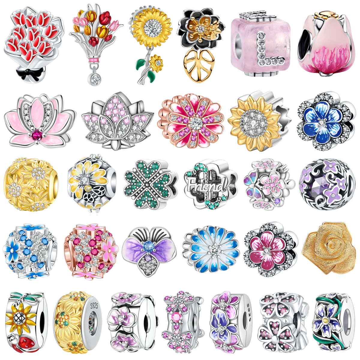 

Оригинальные подвески из стерлингового серебра 925 пробы: изысканные бусины в форме лотоса, подсолнуха, клевера, ириса для женских браслетов, ожерелий и украшений своими руками, идеальный подарок.