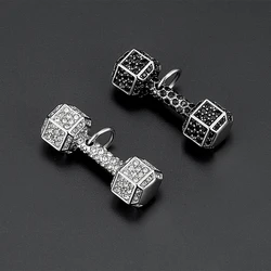 Stainless steel Dumbbell Pendant European American Trendy Women's Men Full Rhinestone Necklace Sports And Fitness Sweater Chain