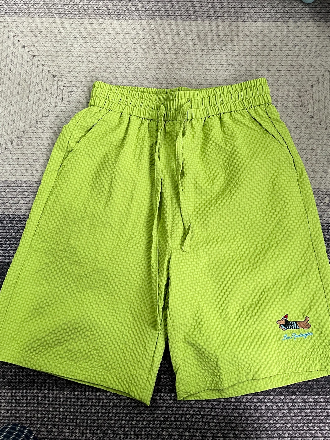 

Qui Dry Fluorescent een Dog Embroidery Men's orts Summer Thin Ice Silk Sports Outdoor Beach Five-Quarter Pants