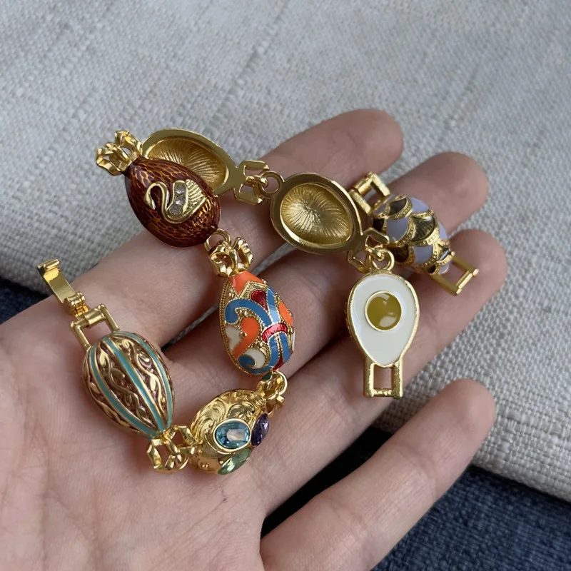 Vintage Antique Brass Hand-Painted Enamel Glaze Seven-Star Ladybug Bracelet colorful Retro Detachable Wristband Women's Jewelry