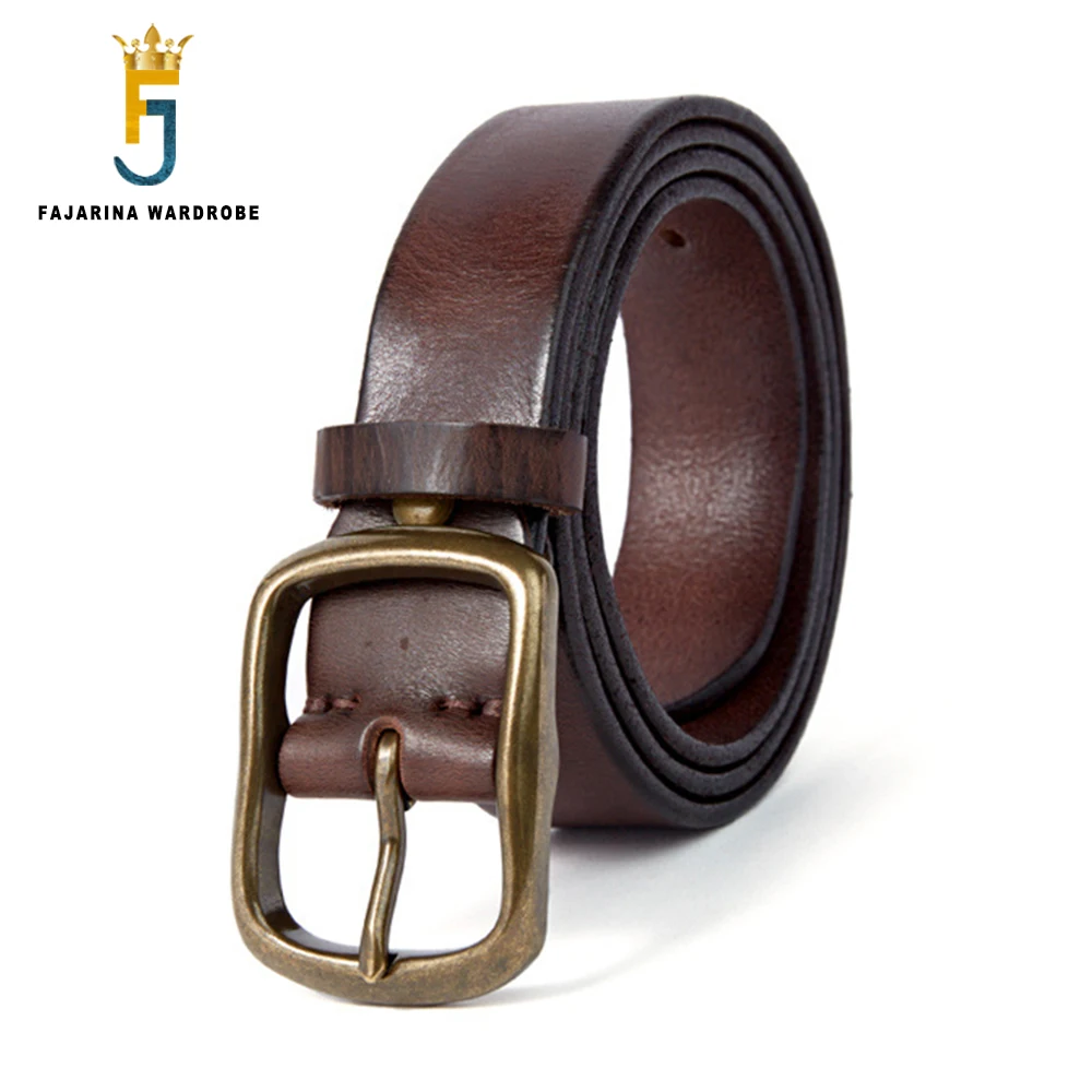 

FAJARINA Men's Brass Buckle Belt Male Top Quality Head Layer Cow Skin Leather Belts for Men