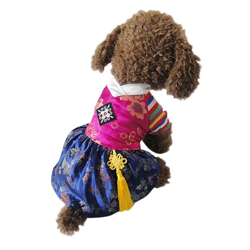 New Korea ClassicTraditional Embroidery Hanbok Style Pet Dogs Dress Small Dogs Cothing Puppy Jacket