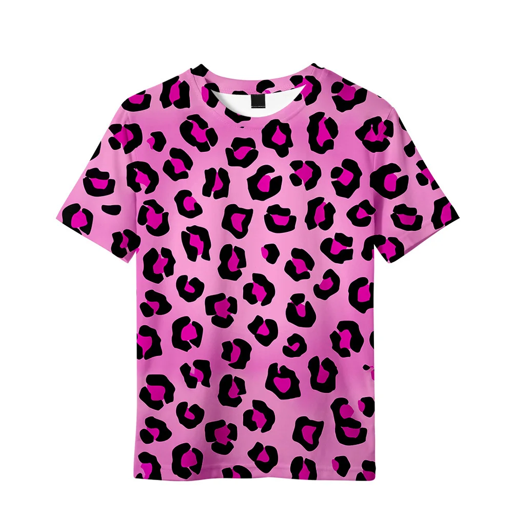 Children's Clothing Girl T-Shirt Short Sleeve Leopard 3D Print Kids Summer Clothes Casual Stylish Round Neck Girl Clothes Tops