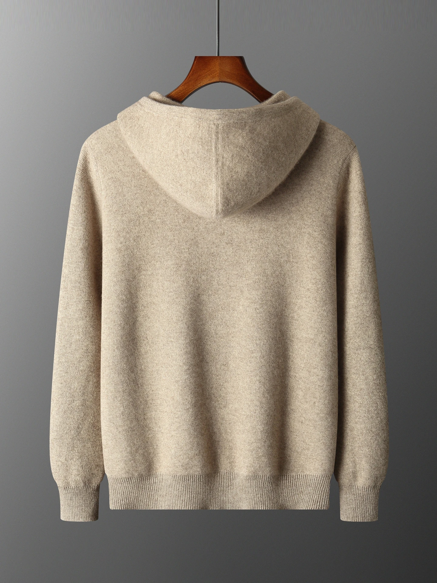 Men's Autumn Winter 100% Wool Hooded Zip Up Cardigan Sweater Old Money Style Thick Knitted Top Casual Pure Wool Knit Jacket