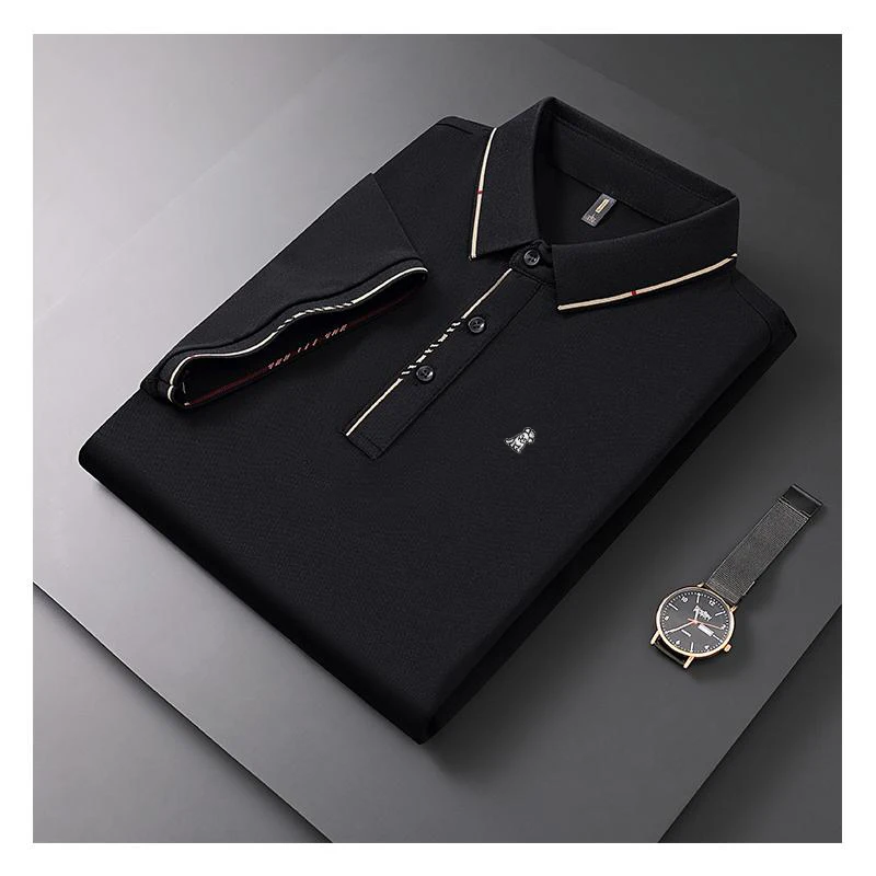 

Short sleeved polo shirt men's embroidered polo shirt high block solid color short sleeved shirt