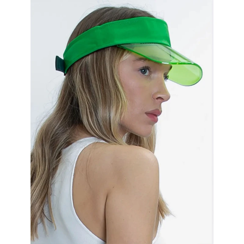 Green Sun Hat Clear Jelly PVC Hollow Top Outdoor Sport Ladies Men Sun Visors Tennis Sun Caps UV Protect Golf Cap Candy Leisure