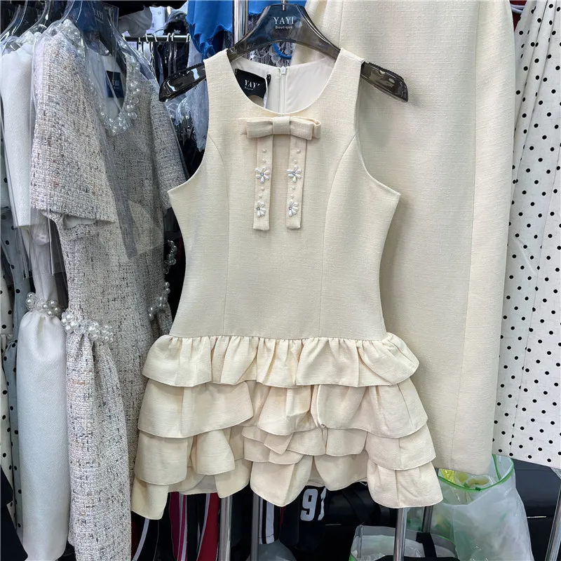 

Юбка-кейк с эффектом похудения, с бусинами и многослойным подолом, с завязками на талии, из полиэстера, во французском стиле