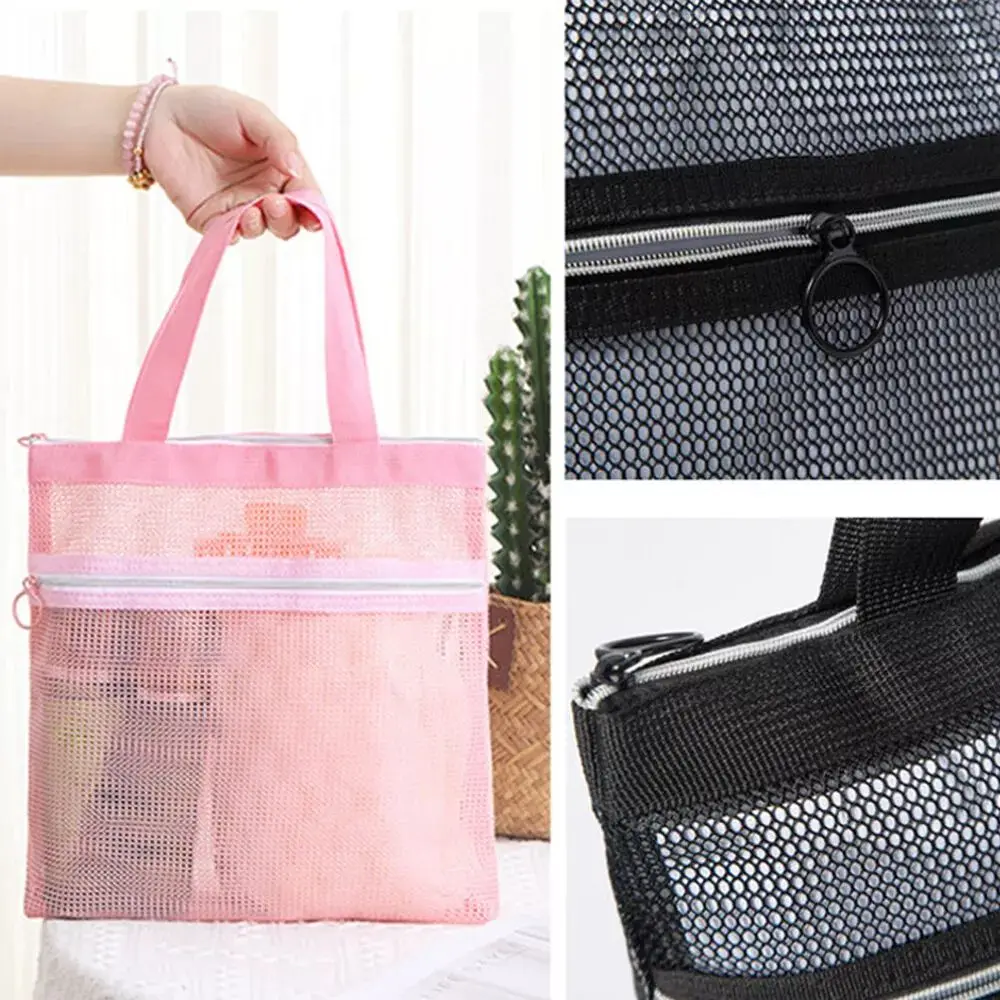 New Mesh Makeup Bag Large Capacity Solid Color Travel Organizer Case Portable Beach Bag Zipper Pouches Cosmetic Pouch