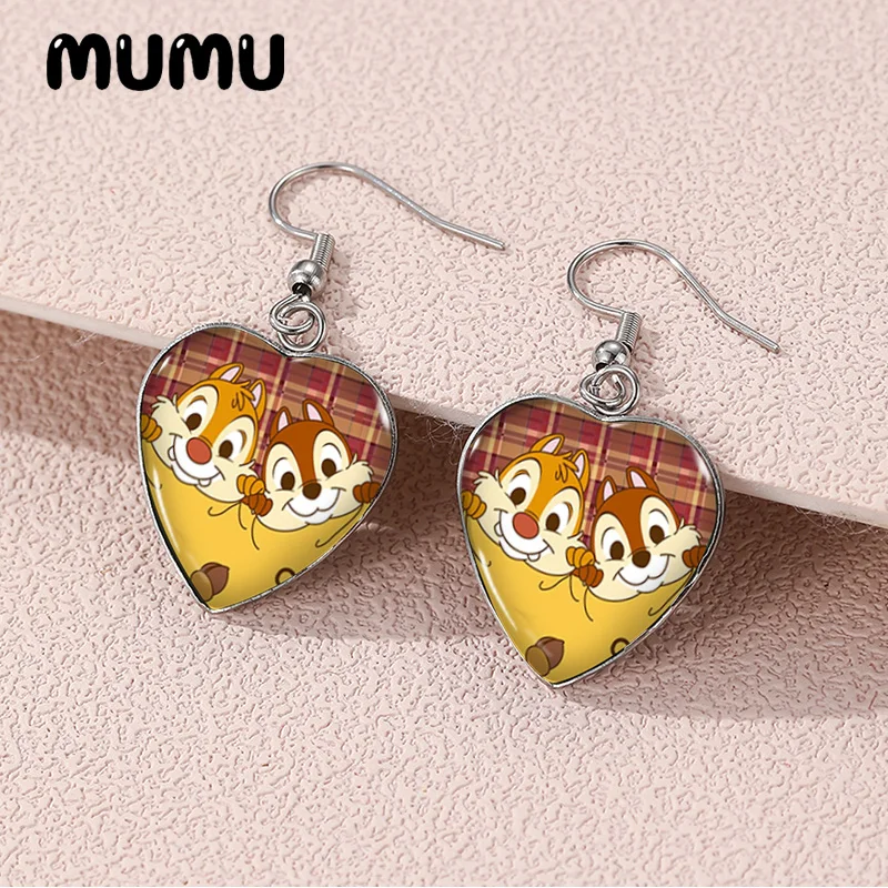 2024 New Chip and Dale Dangle Earring Heart Shaped Earrings Handmade Glass Dome Jewelry Gifts Fans