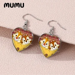2024 New Chip and Dale Dangle Earring Heart Shaped Earrings Handmade Glass Dome Jewelry Gifts Fans