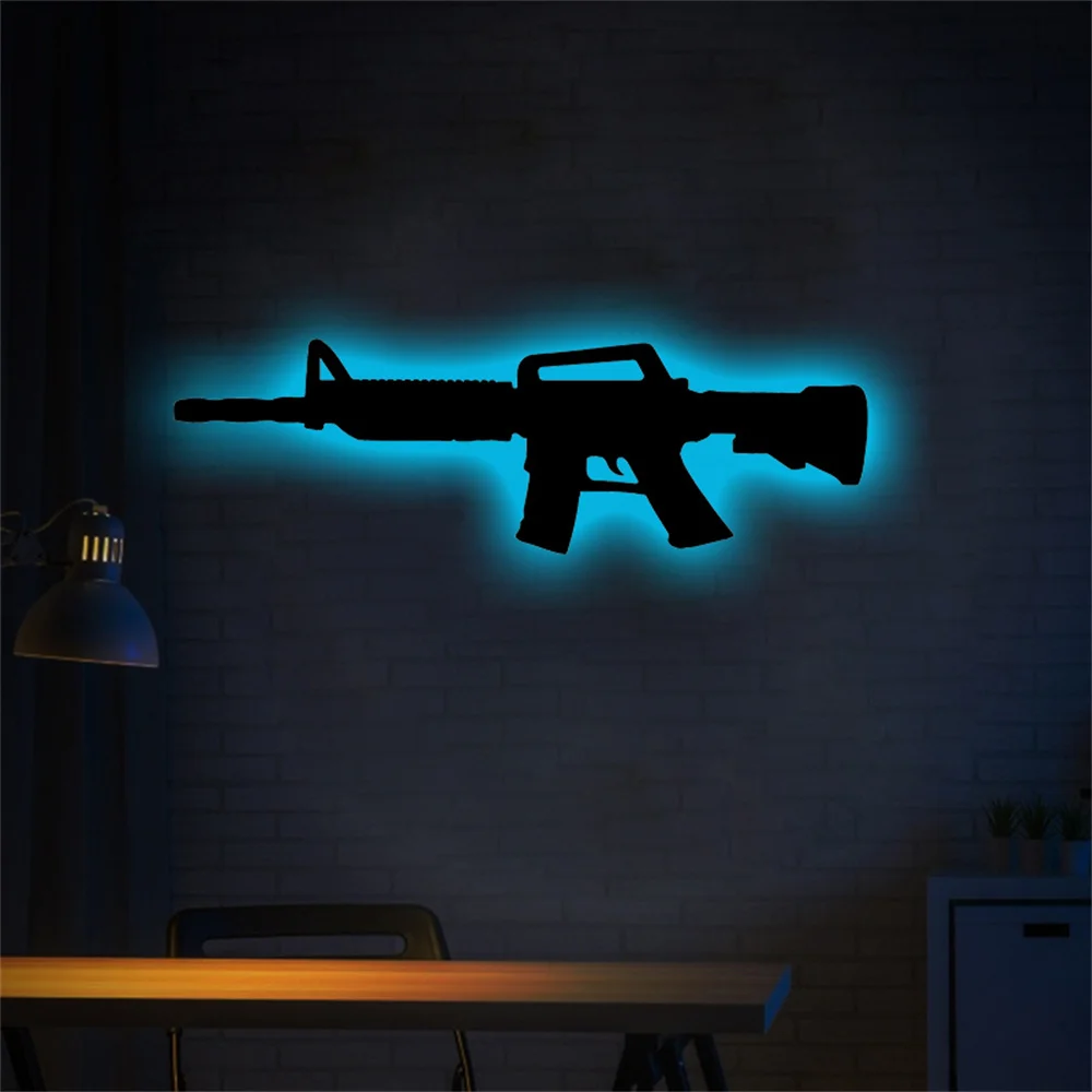 

1pc Silhouette Gun Game Over Wall Light Neon Sign Gaming Room Decor For Home Decor Night Light Plaques Birthday Gift