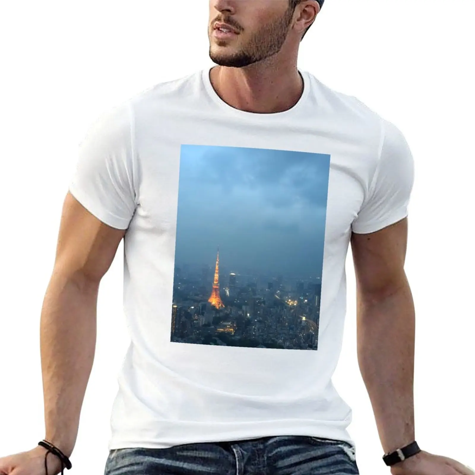 Tokyo tower at night T-Shirt Big and Tall Crew Neck Tee