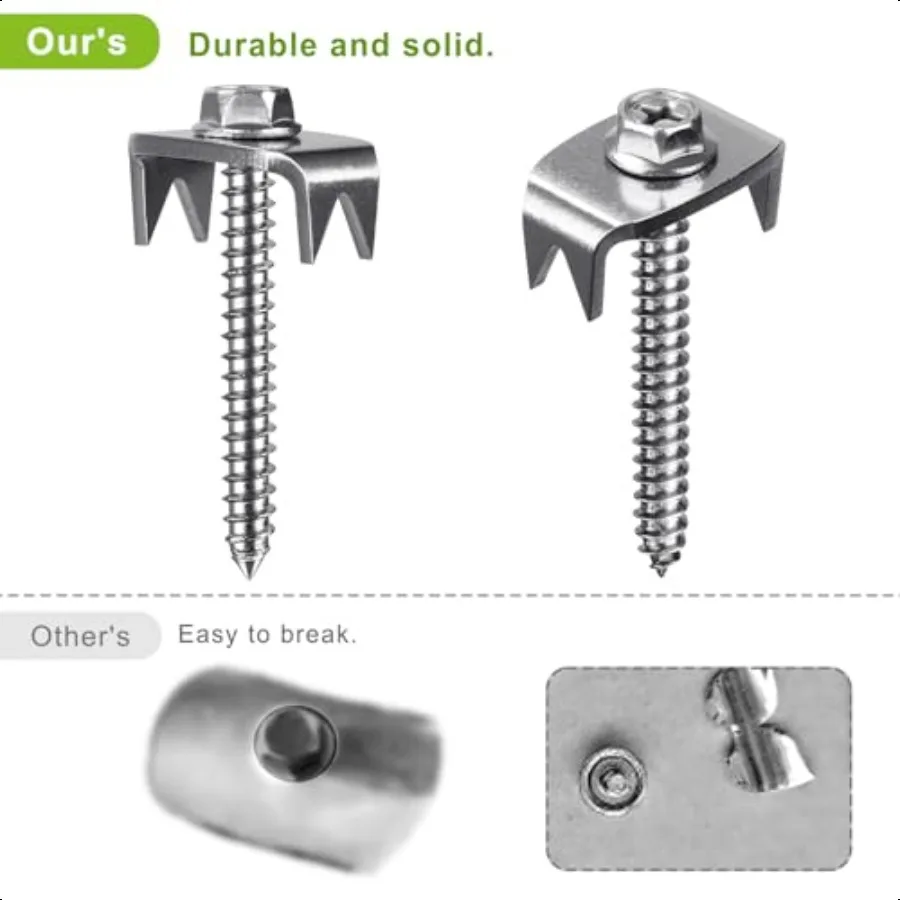 フェンスステープル 304ステンレス鋼製フェンス釘 軟材用 再利用可能 ワイヤーフェンスステープル ネジ メッシュおよび織りフェンス用 100個入り