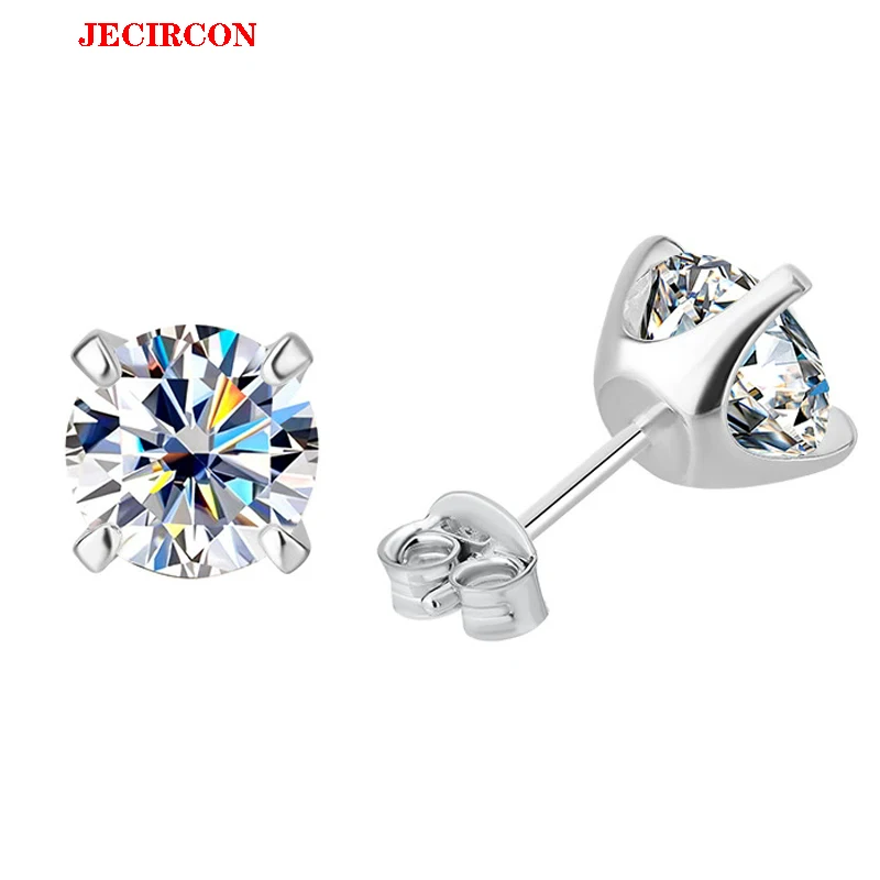 

Женские серьги-гвоздики JECIRCON S925 из стерлингового серебра — классический муассанит 1/2 карата, 6-цветные варианты бриллиантов, простой универсальный
