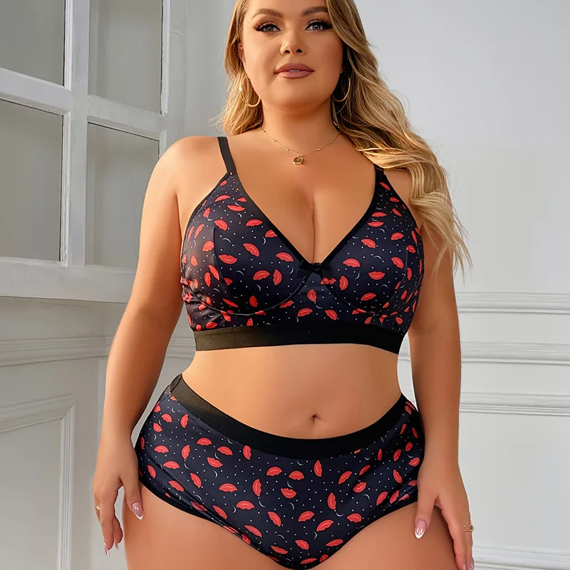 Plus Size Sexy Lingerie Push Up Adjustable Bra Set Women's Pure Seductive Thin Breathable Underwear XL 2XL 3XL 4XL