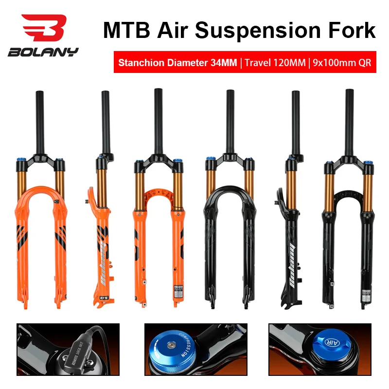 

BOLANY Bike Air Fork 27.5/29 Inch MTB Air Fork 9x100mm 32mm Tube Mountain Bike Air Suspension Fork 120mm Travel