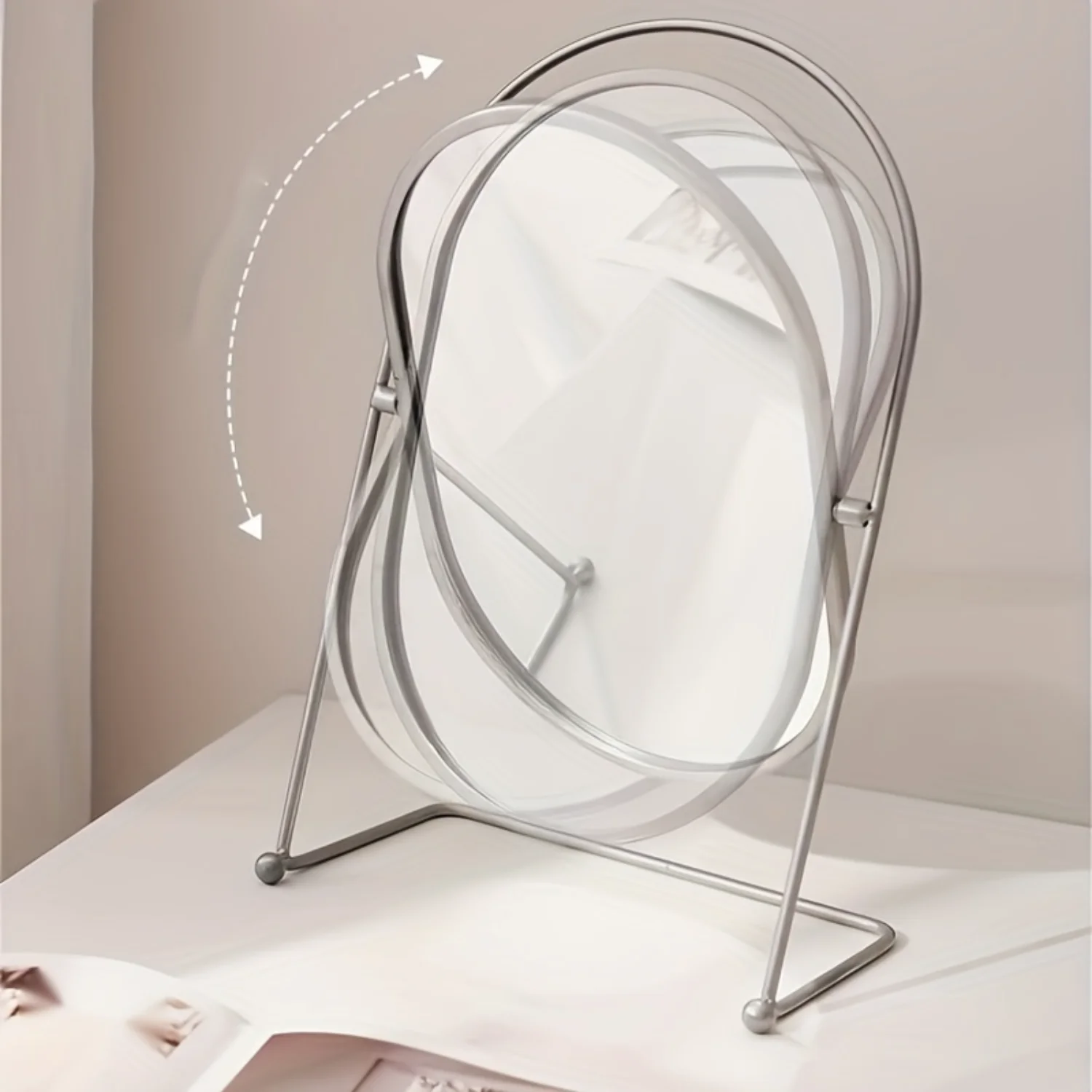 

1pc Desktop Makeup Mirror Iron Vintage Vanity Mirror Rotatable Simple Beauty Mirror Cosmetic Mirror Bedroom Decoration