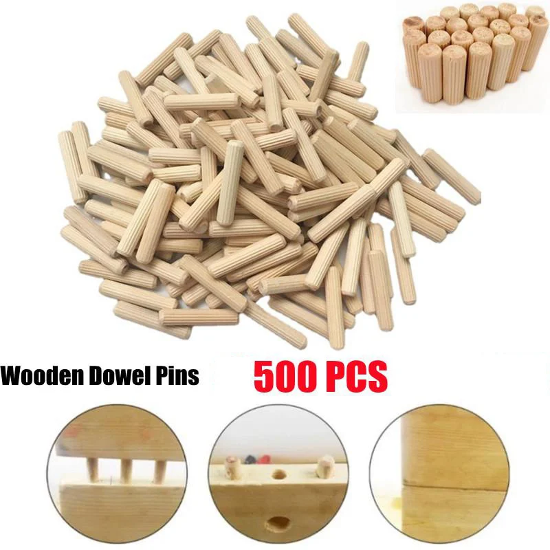 500Pcs Woodworking Doweling Jig Kit Round Grooved Fluted Wooden Plug Wood Dowel Pins Rod Drilling Guide Locator Tool