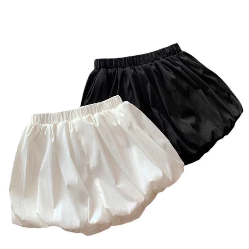 Kids Girls Black White Shorts 2024 New Baby Girls Cute Bloomers Solid Casual Pumpkin Pants Summer Loose Underpants For 12M-6Y