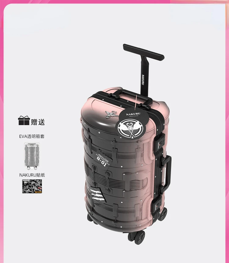 2023 New Luggage Women's Nakuru Pink Dai round Barrel Trolley Case Men's 20-Inch Ultra-Light Boarding Bag Suitcase