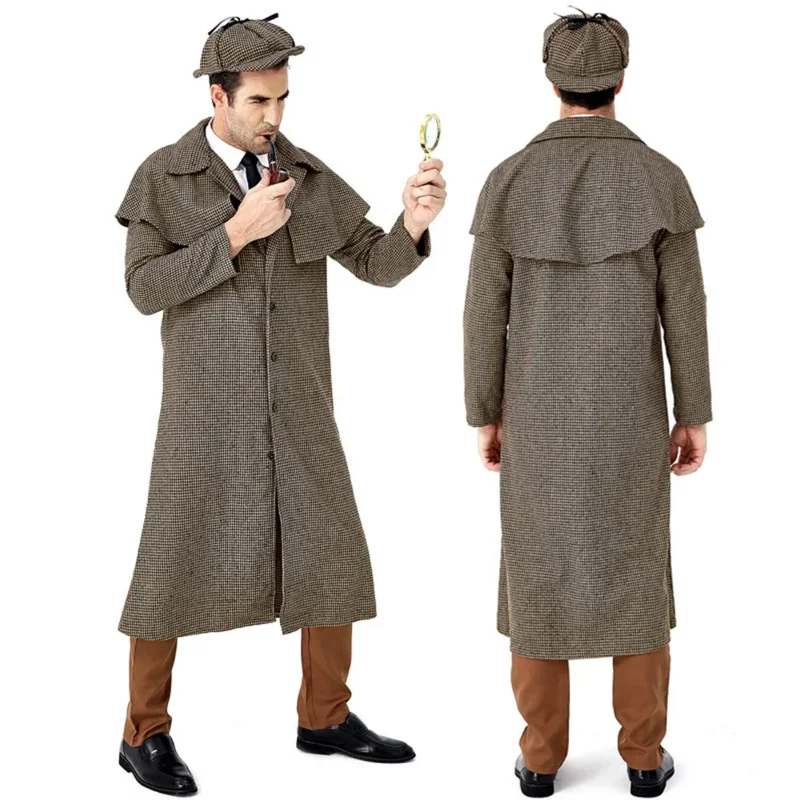 Major Detective Cosplay Costume Boy Girl British Style Checkered High Collar Coat for Men & Women Halloween Outfit Game Uniform