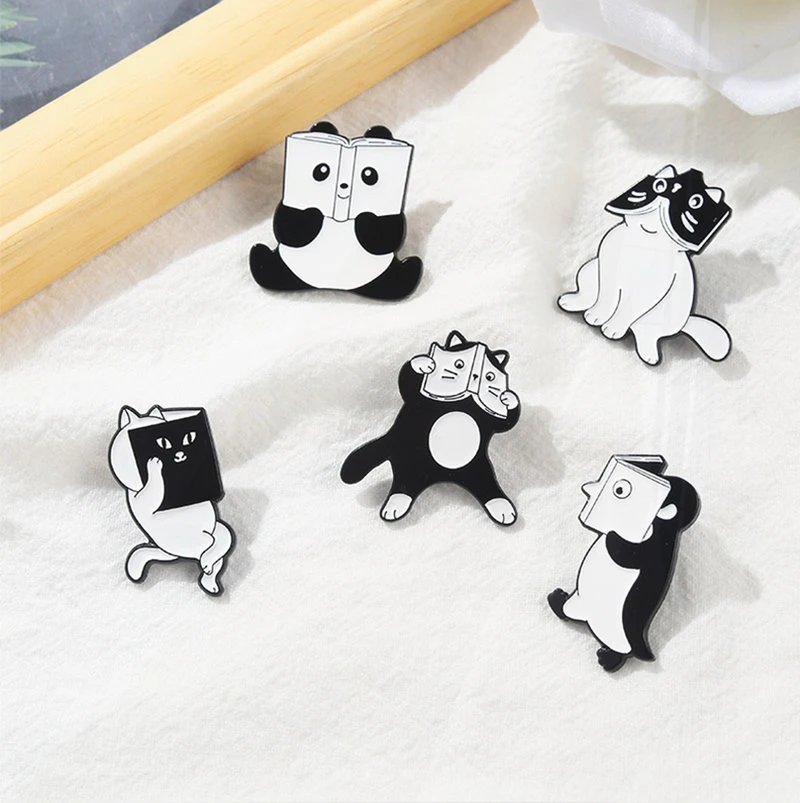 Read A Book Pin Bag Lapel Pins Cartoon Funny Badge Jewelry Gift for Kid Lovely Animal Enamel  Pins Custom Cat Penguin Panda