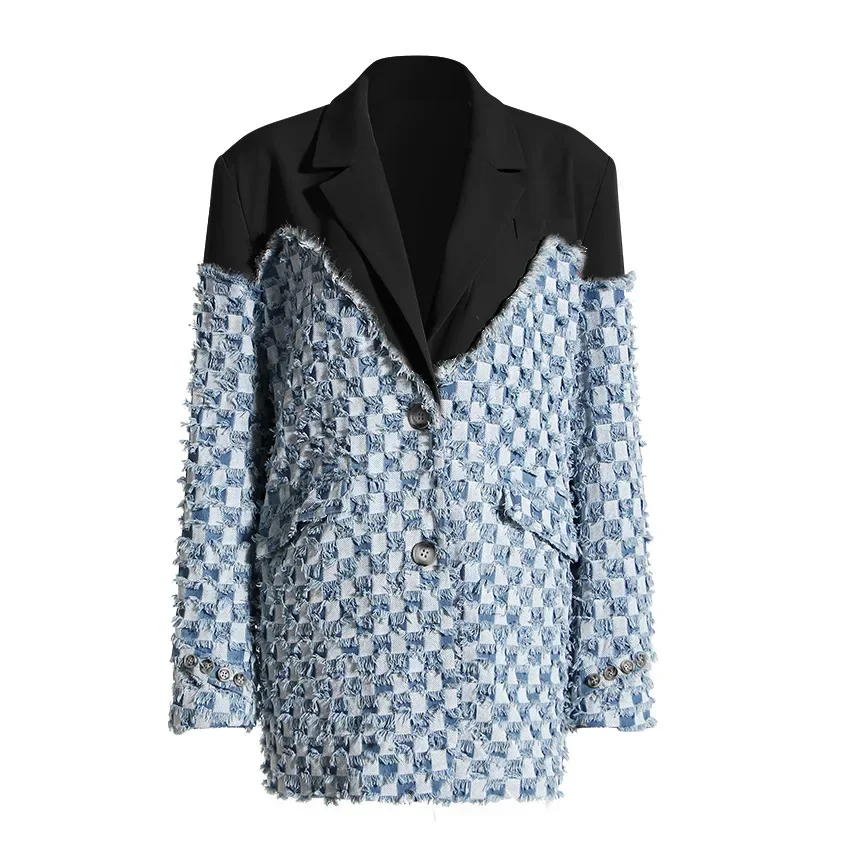 Plaid Frauen Anzüge 1 Stück Blazer Spleißen Farben Jacke formelle Büro Dame Business Arbeit tragen Mode Mädchen Mantel Ballkleid