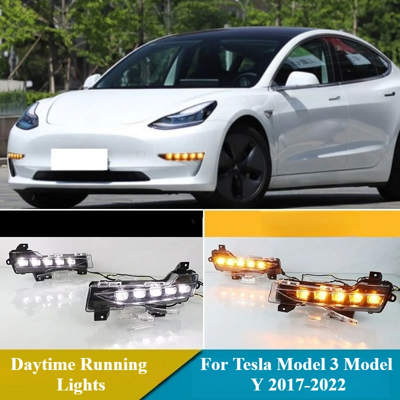 

1 Pair Car DRL for Tesla Model 3 Model Y 2017 2018 2019 2020 2021 2022 Daytime Running Lights LED Daylight Fog Lamp Turn Signal