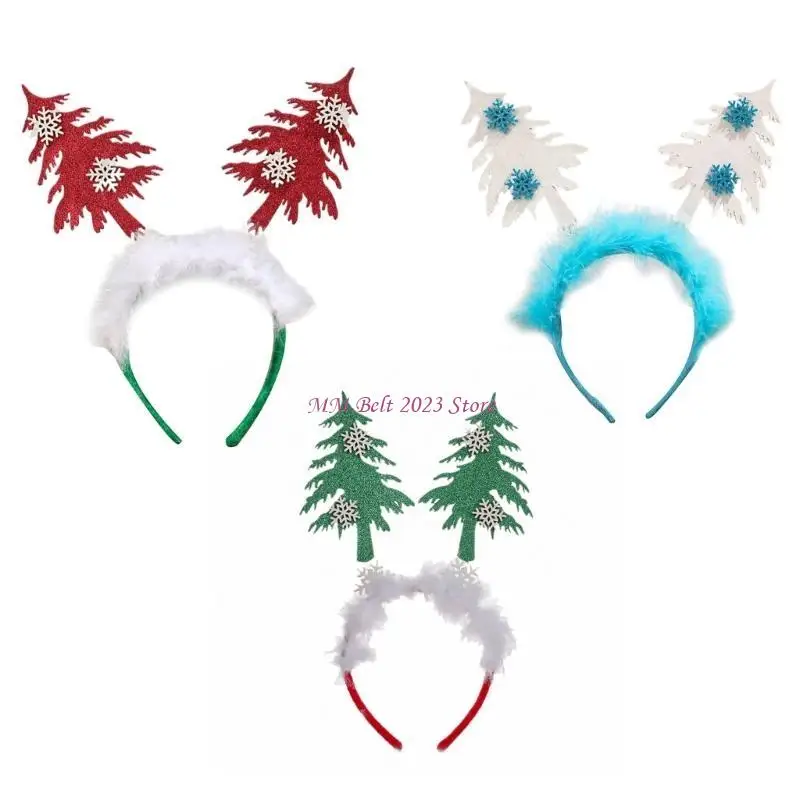 

49ME Christmas Tree Headband New Year Snowflake Headband Christmas Tree Hair Hoop