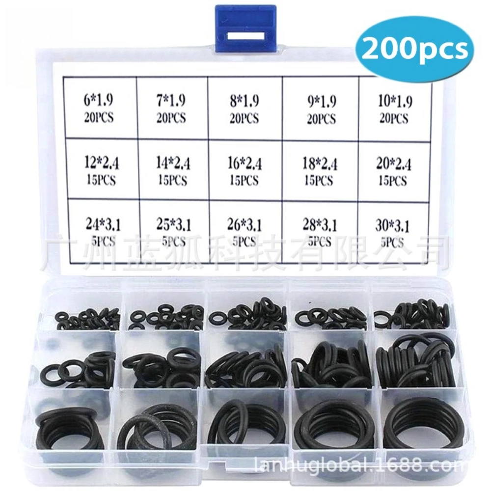 

200pcs Nitrile Rubber Sealing Ring O-ring Gasket Kit Rubber Gasket Sealing Parts Rings for Automotive Pipeline Maintenance
