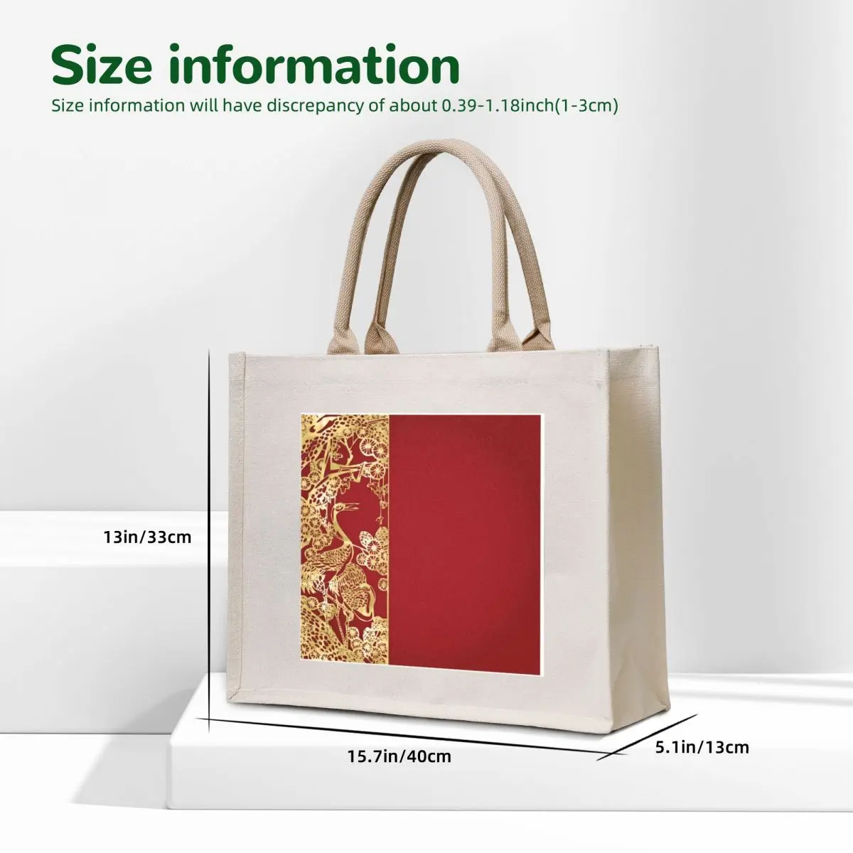 Asian Peacock Red Gold Oriental Tote Bag shopping bag logo hand bag Lady Large bags for women
