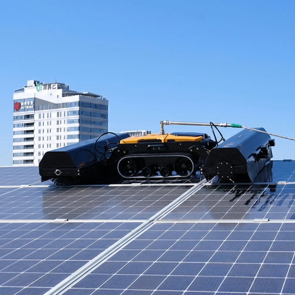 Photovoltaic Module Cleaning Crawler Robot Remote Solar Panel Washing Machine Dry Wet Cleaning For Commercial Solar Energy