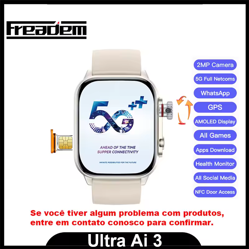 남녀공용 풀 넷콤 스마트 워치 울트라 Ai 3 4G 안드로이드 워치 SIM 카드, 16G GPS 와이파이 앱 다운로드, 49mm 스마트 워치