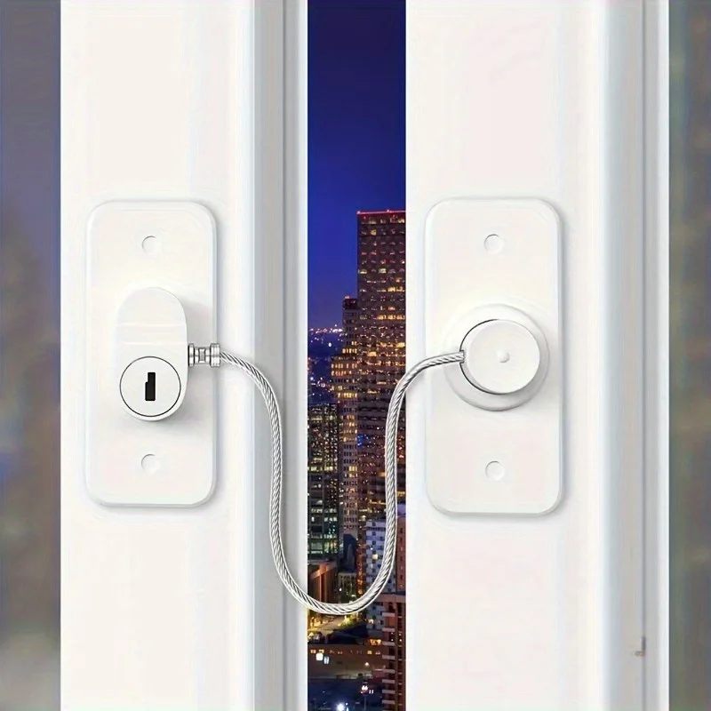

Window Security Locks, Self Adhesive Window Limiter Security Window Locks with Screws and Keys, Sturdy Security Locks