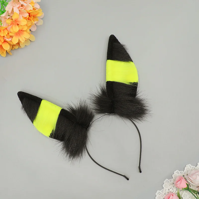 Gra Anime Umbreon Cosplay Dorosły Unisex Uszy Opaska Futrzana Antropomorficzna Nakrycie Głowy Pluszowy Ogon Nakrycie Głowy Halloween Słodkie Rekwizyty