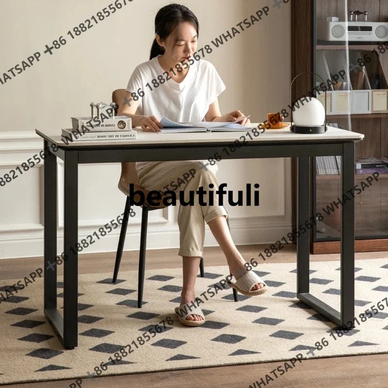 

Solid wood desk black wrought iron modern light luxury computer long table workbench R
